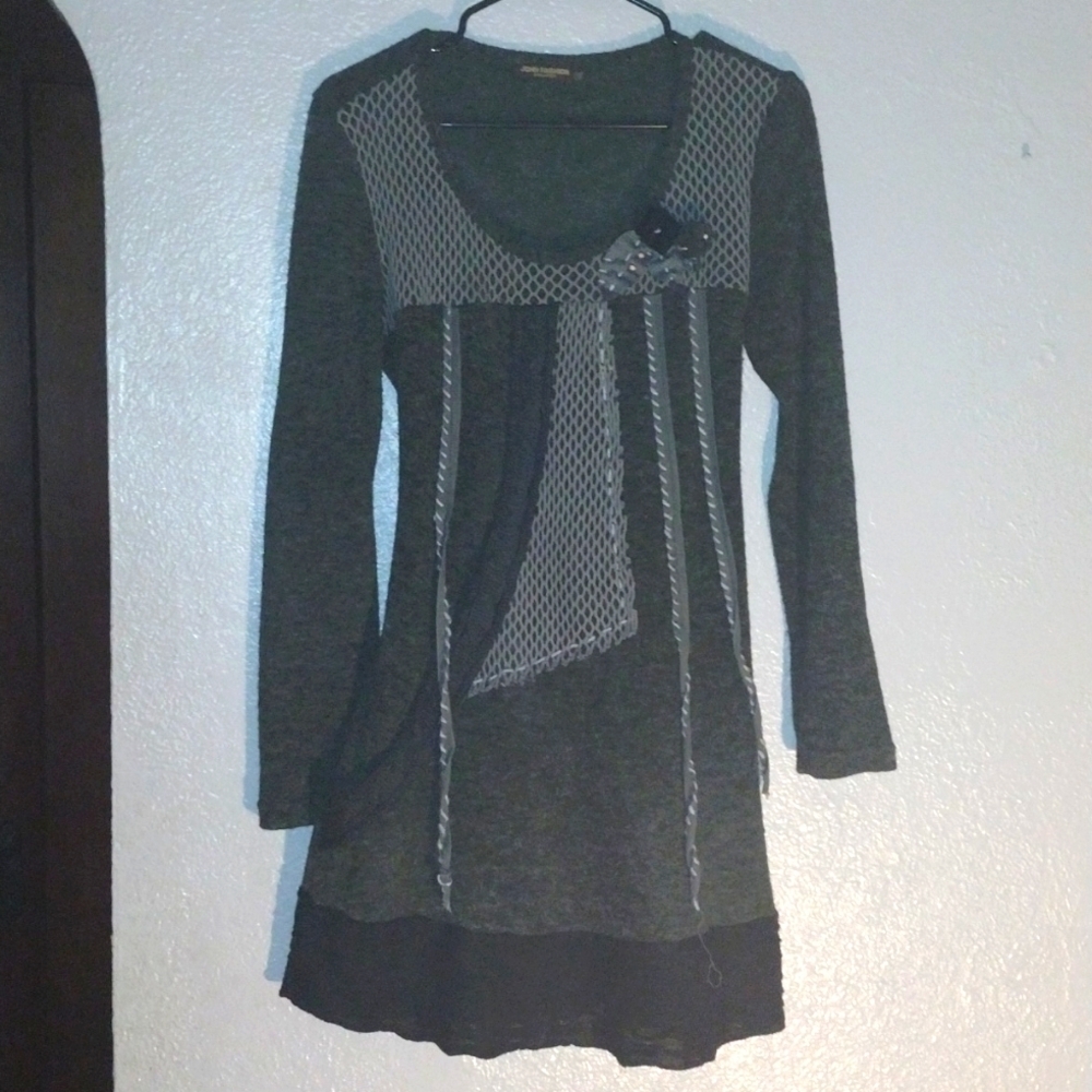 John Fashion Gray Unique Wool Blend Sweater/Dress L